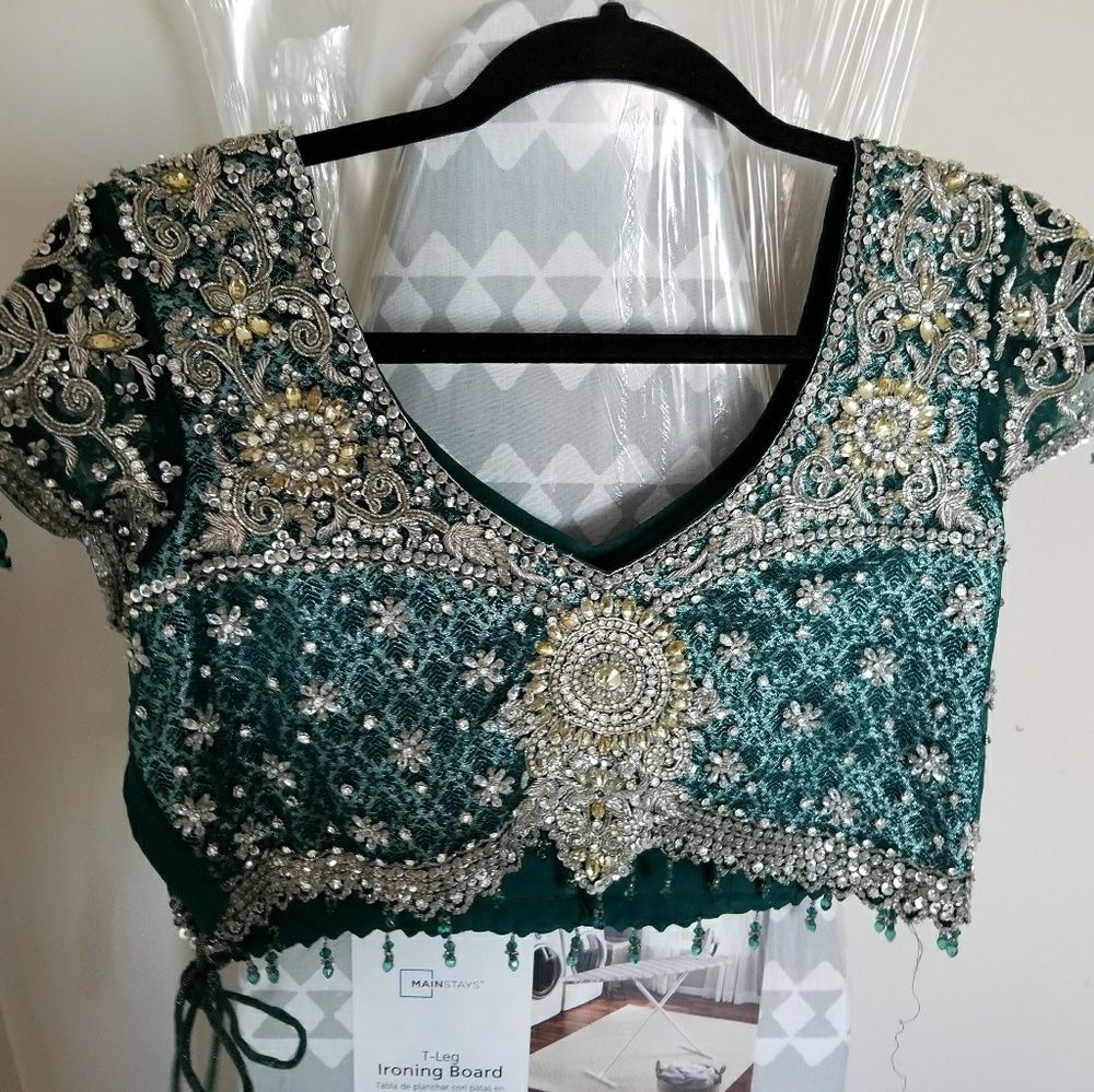 Green party wedding lengha